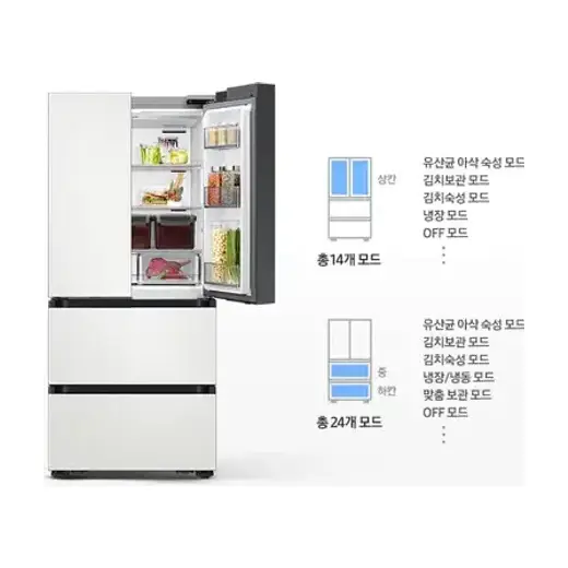 [삼성] Bespoke AI 김치플러스 4도어 490L (메탈쿨링 선반) 코타화이트 RK80F49E1A